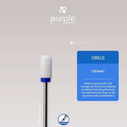 Ceramic Nail Drill - Cylindrical Flat Top 6.6x13mm (medium) - Pipa Cosmetics Purple Professional®