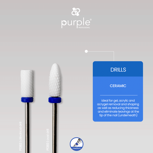 Ceramic Nail Drill - Cylindrical Straight Top 6x13mm (medium) - Pipa Cosmetics Purple Professional®