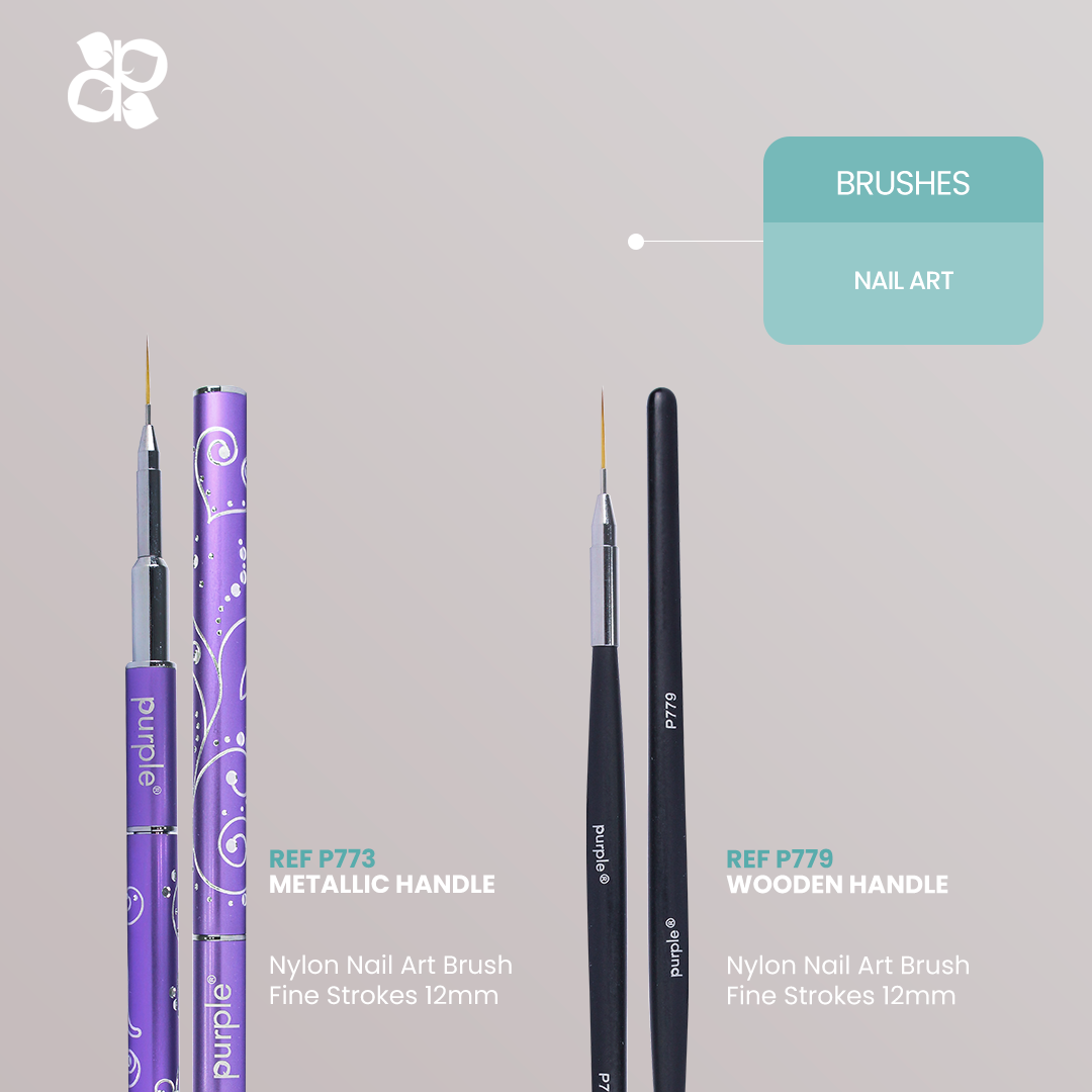 Nylon Nail Art Thin Strokes Brush 12mm (metallic handle) - Pipa Cosmetics Purple Professional®