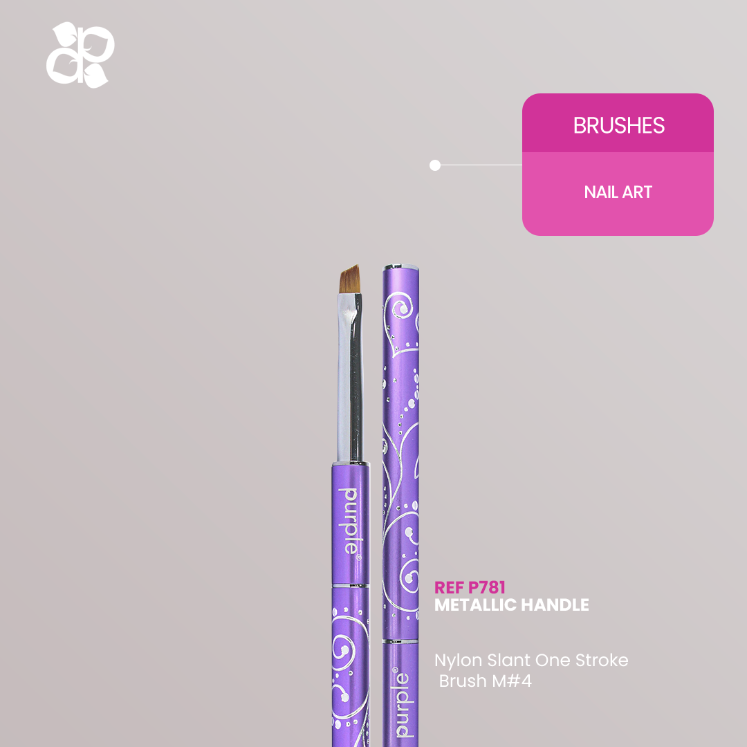 Nylon Slant One Stroke M Brush #4 (metallic handle) - Pipa Cosmetics Purple Professional®