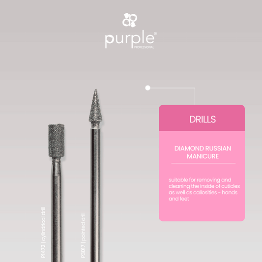 Russian Manicure Nail Drill - Cylindrical Large Flat Top 3.6x6.3mm (medium) - Pipa Cosmetics Purple Professional®