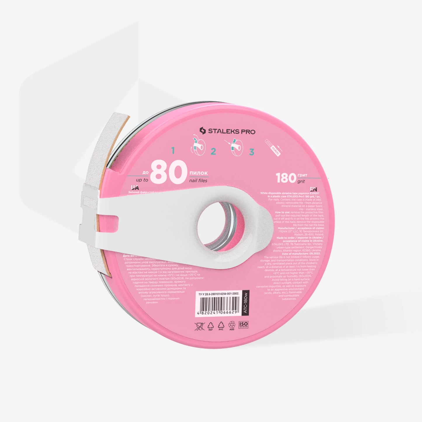 White disposable abrasive tape papmAm EXPERT in a plastic case STALEKS PRO 180 grit - Pipa Cosmetics Staleks Pro
