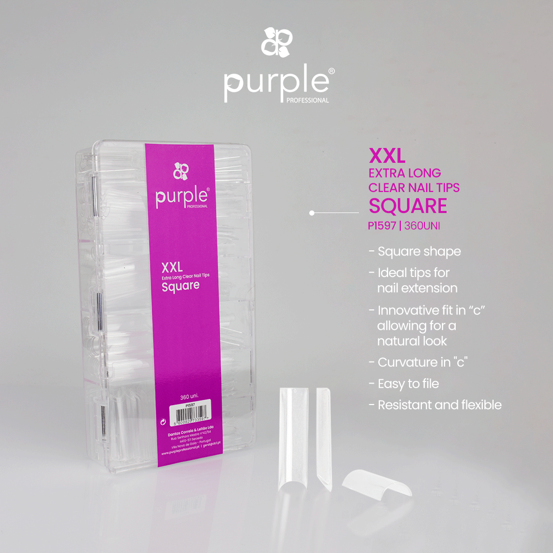 XXL Extra Long Square Clear Nail Tips - Pipa Cosmetics Purple Professional®