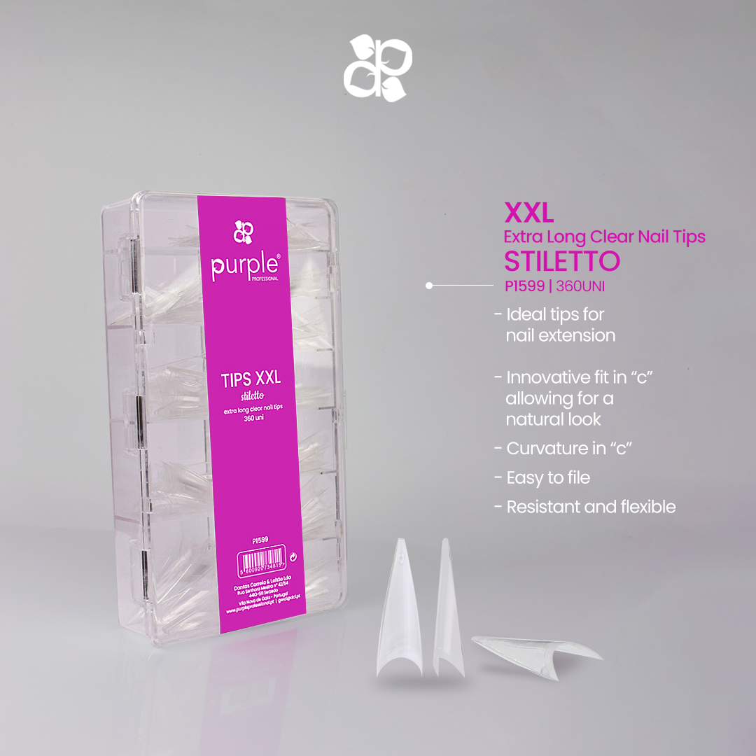 XXL Extra Long Stiletto Clear Nail Tips - Pipa Cosmetics Purple Professional®