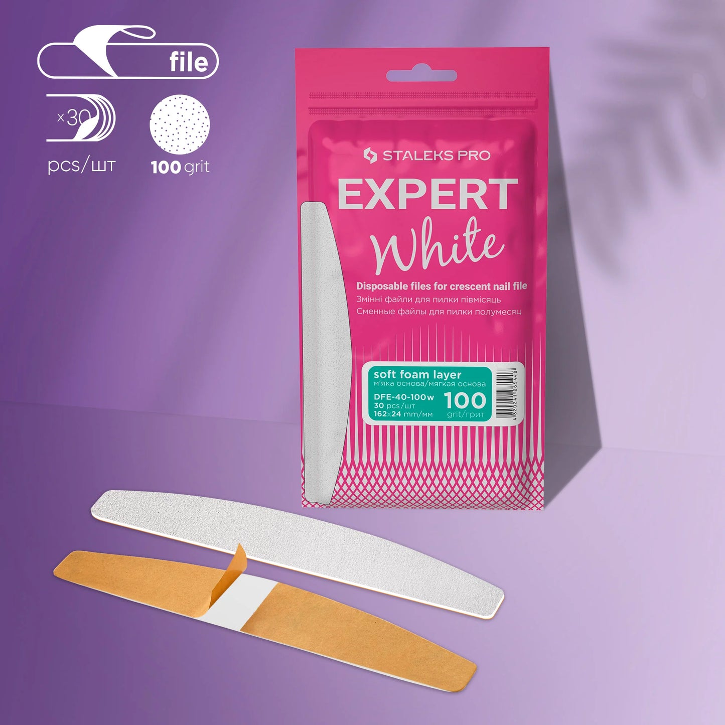 White disposable files for crescent nail file (soft base) EXPERT 40 150 grit (30 pcs)