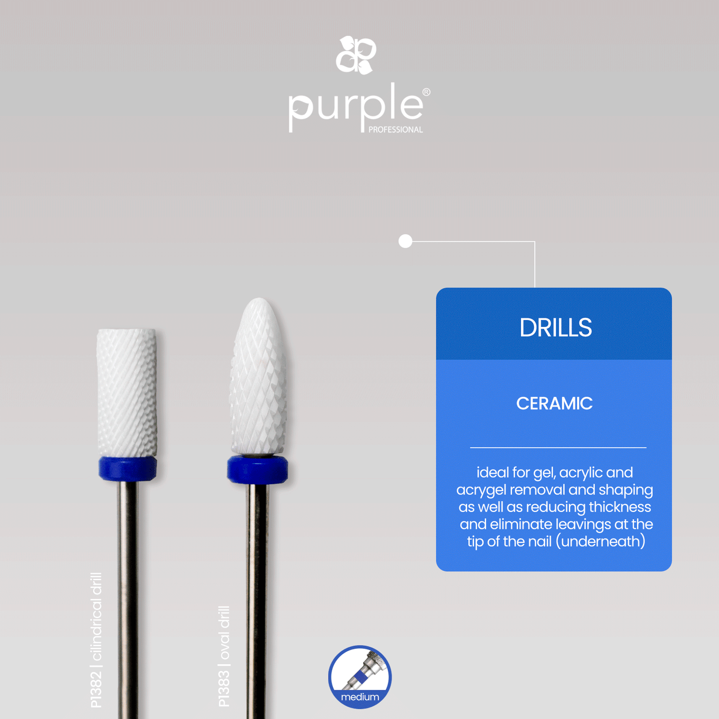 Ceramic Nail Drill - Cylindrical Straight Top 6x13mm (medium) - Pipa Cosmetics Purple Professional®