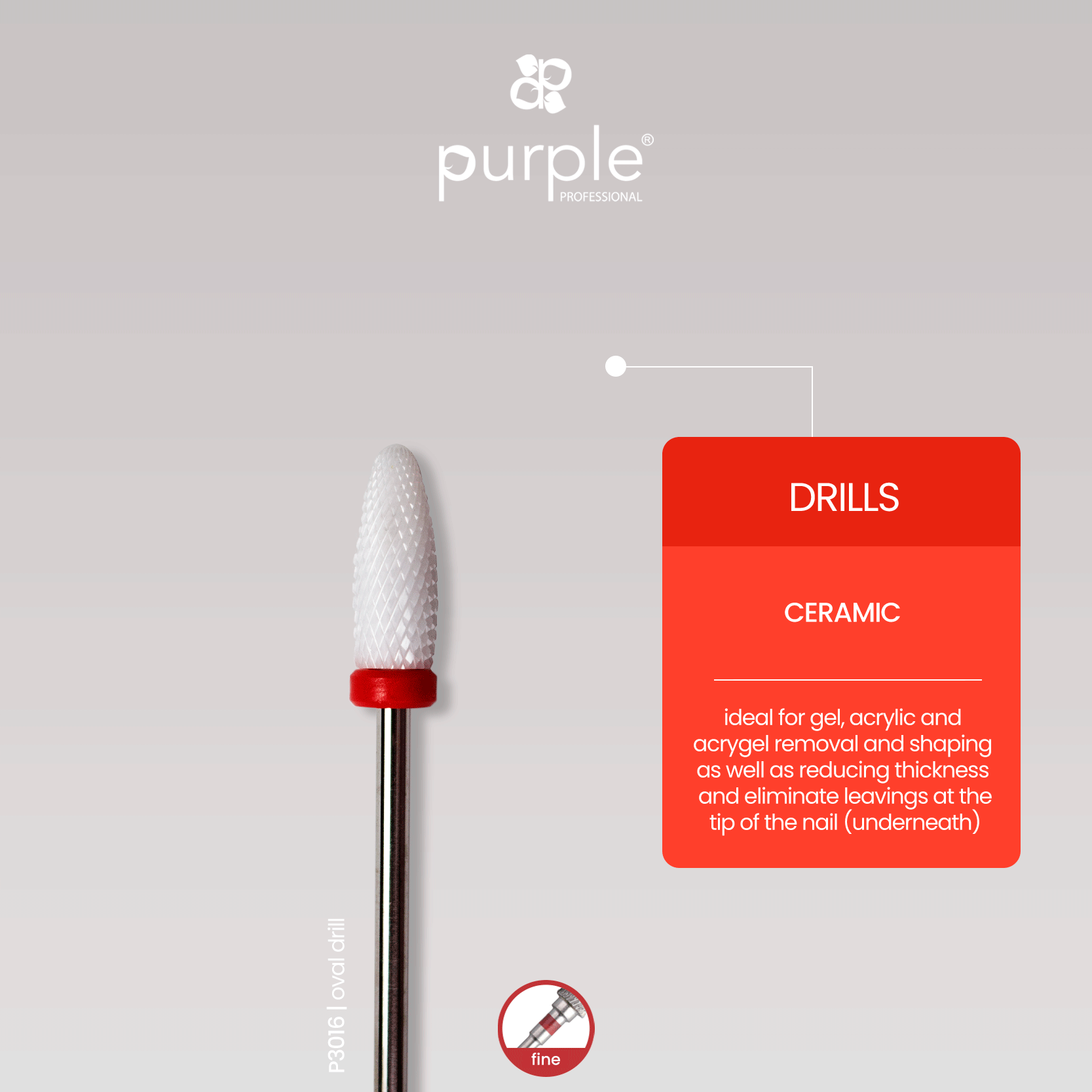 Ceramic Nail Drill - Oval 6x14.5mm (fine) - Pipa Cosmetics Purple Professional®