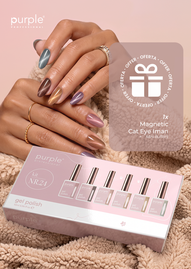 Kit Gel Polish 24 – CAT EYE + FREE Magnet & Mini Buffers