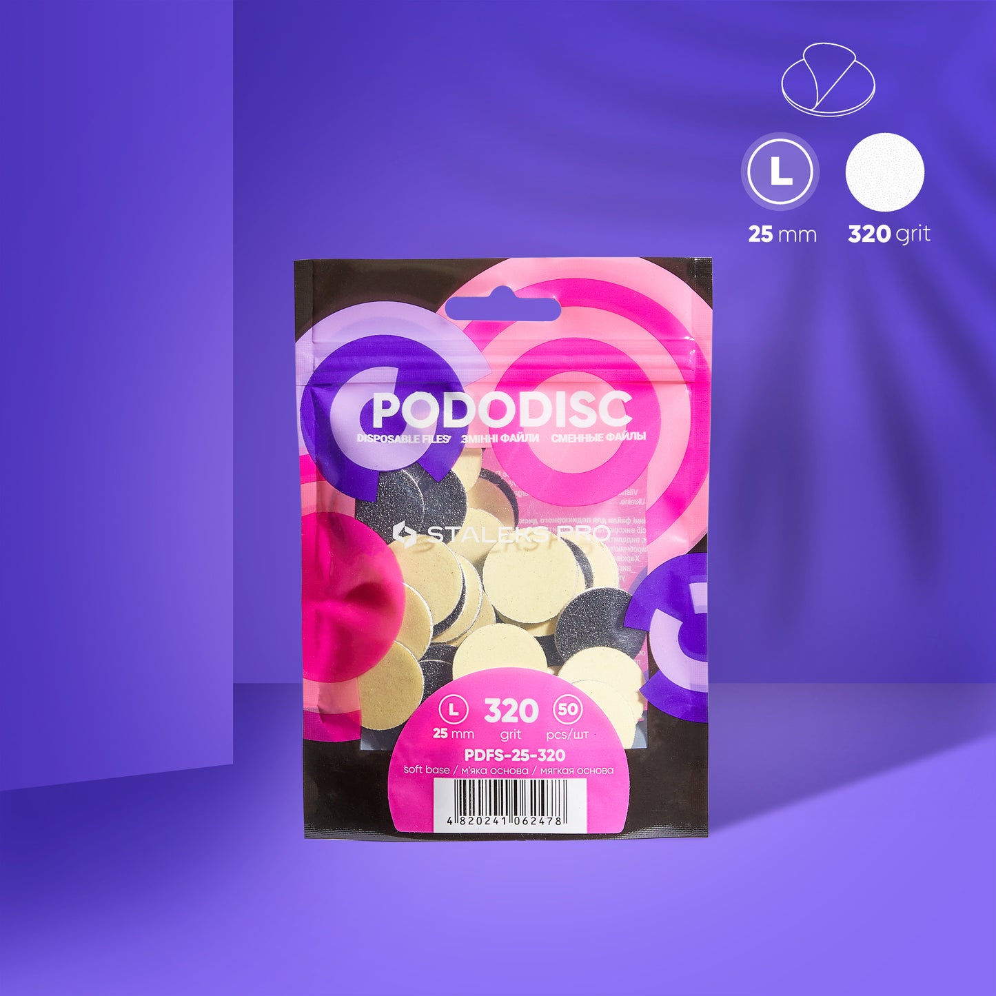 Disposable files on a soft base for pedicure disc PODODISC STALEKS PRO L 320 grit (50 pcs) - Pipa Cosmetics Staleks Pro