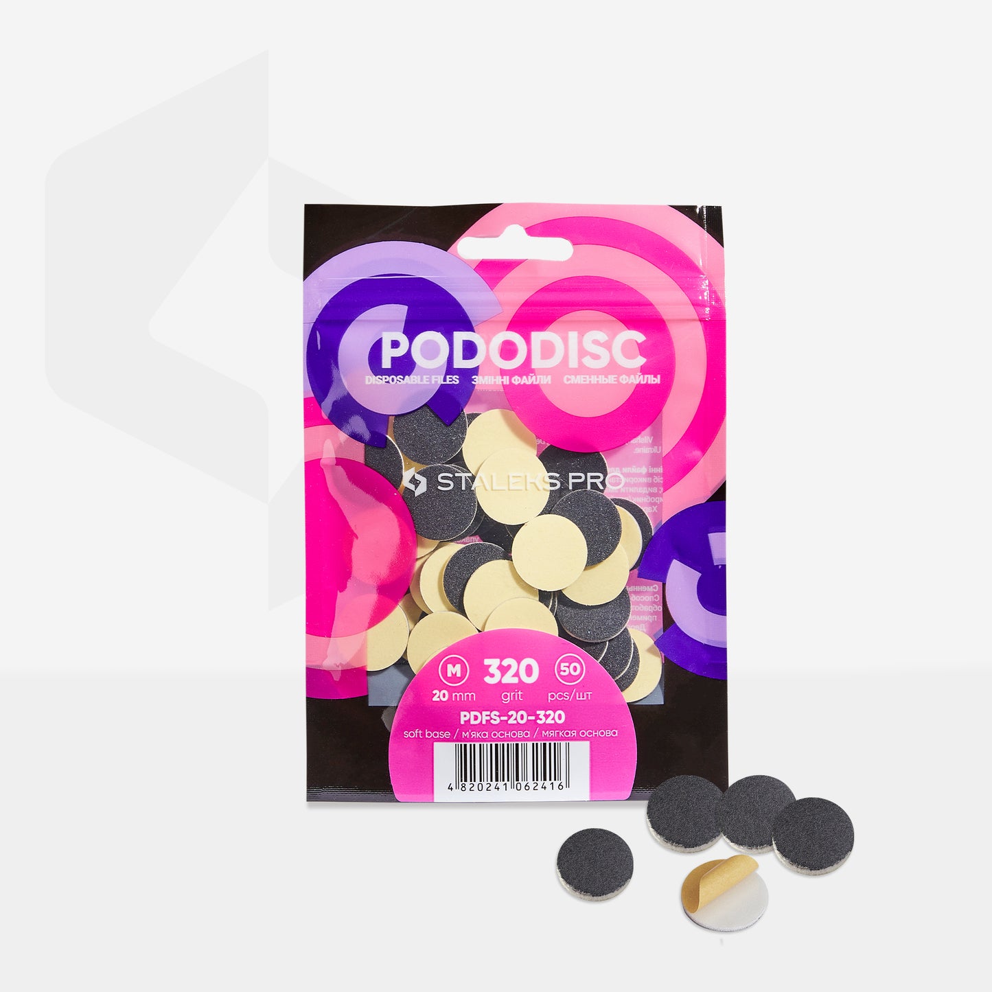 Disposable files on a soft base for pedicure disc PODODISC STALEKS PRO M 320 grit (50 pcs) - Pipa Cosmetics Staleks Pro
