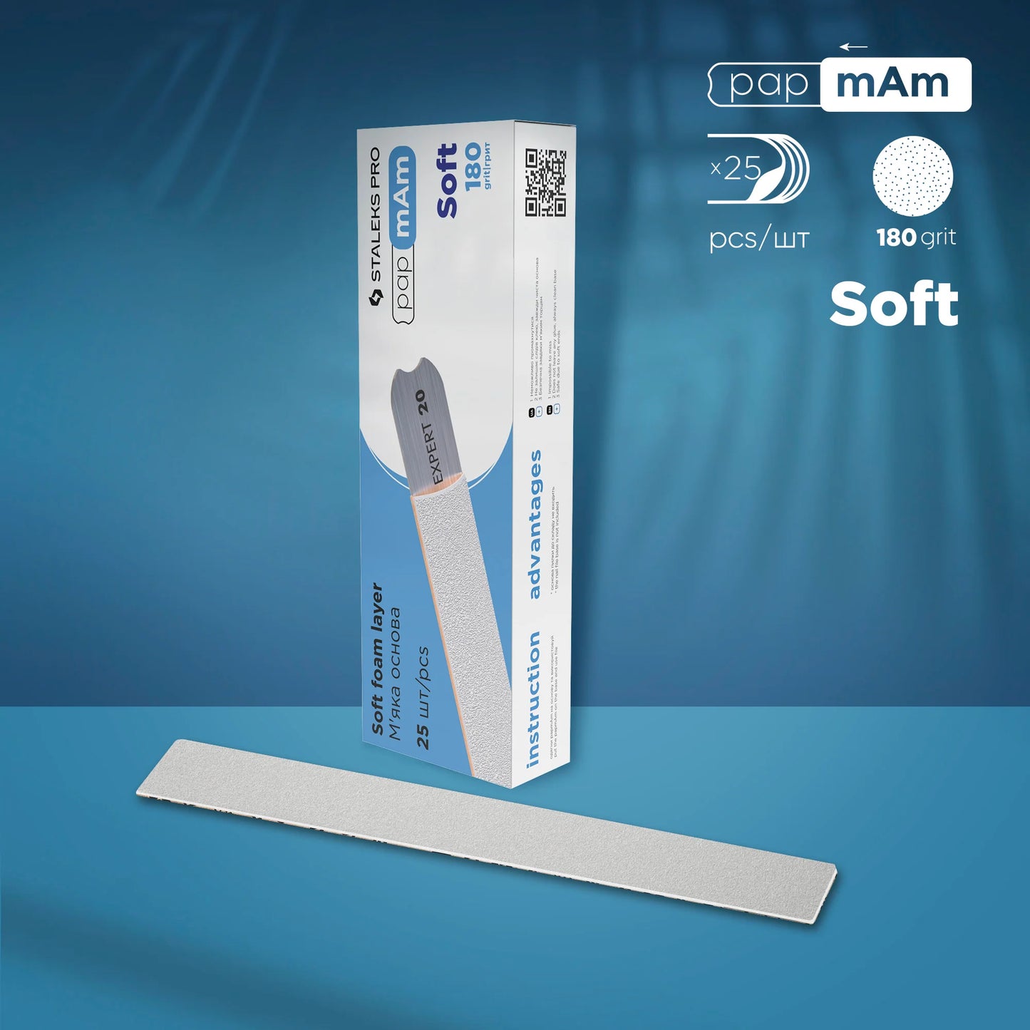 Disposable papmAm  files white (soft foam layer) EXPERT 20 (25 units) - Pipa Cosmetics Staleks Pro