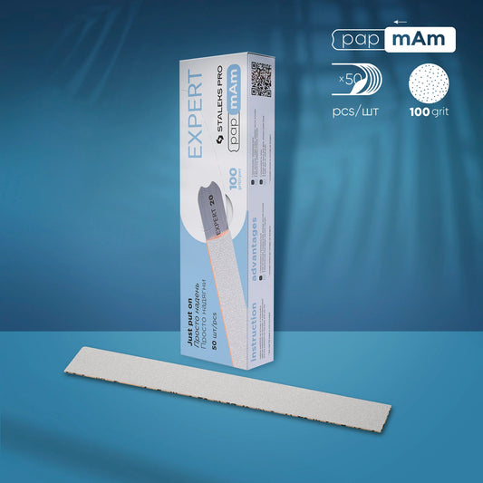 Disposable white files PapmAm for straight nail files EXPERT 22 - 100 grit  (50 pcs) - Pipa Cosmetics Staleks Pro