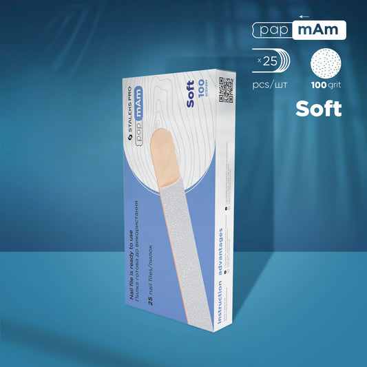 Disposable white paper files (soft foam layer) on a wooden base EXPERT 20 -  100 grit  (25 units) - Pipa Cosmetics Staleks Pro
