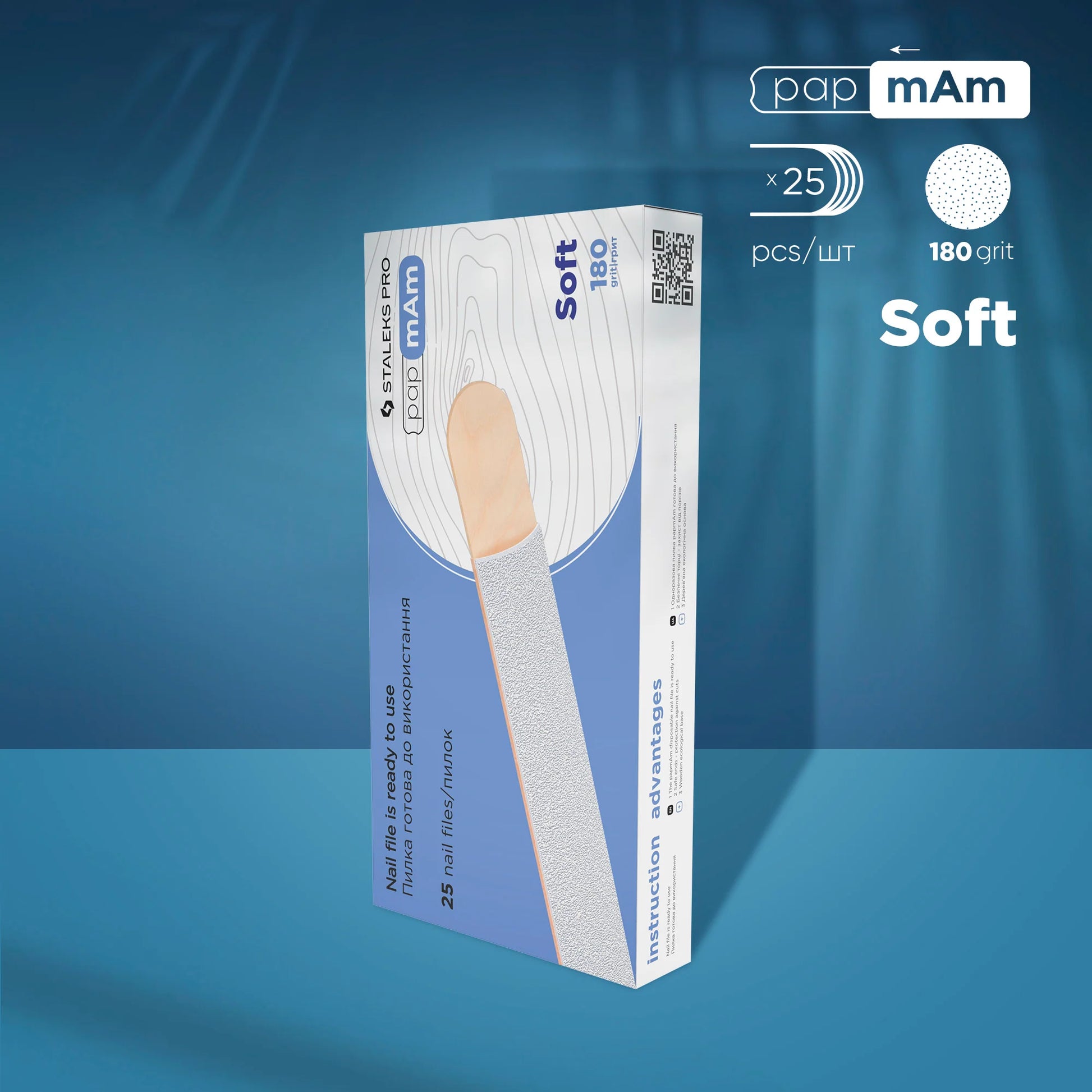 Disposable white paper files (soft foam layer) on a wooden base EXPERT 20 - 180 grit  (25 units) - Pipa Cosmetics Staleks Pro
