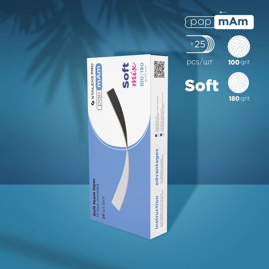 Mix EXPERT papmAm double-sided disposable files (soft foam layer) (25 units) - Pipa Cosmetics Staleks Pro