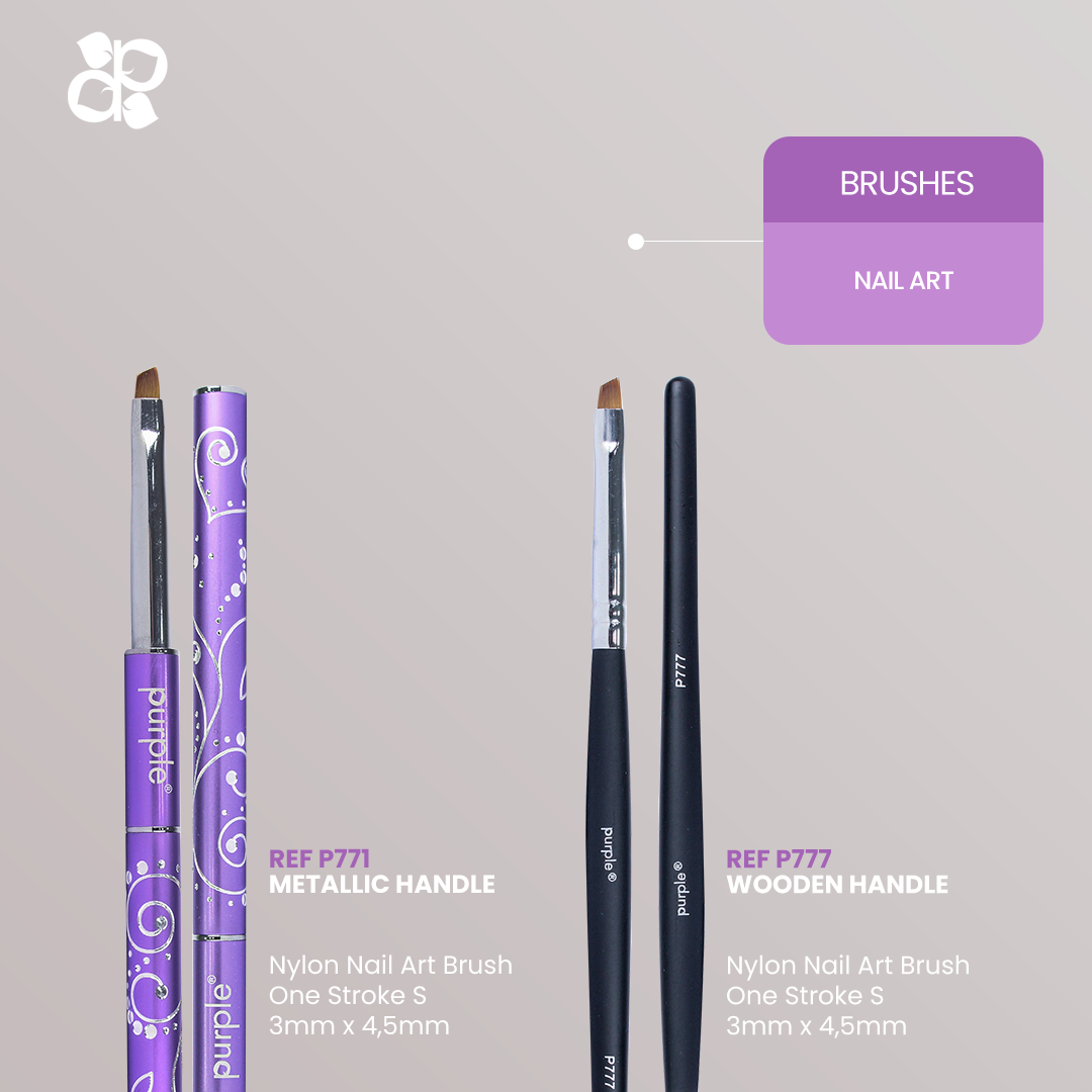 Nylon Nail Art One Stroke S Brush 3mm/4,5mm (metallic handle) - Pipa Cosmetics Purple Professional®