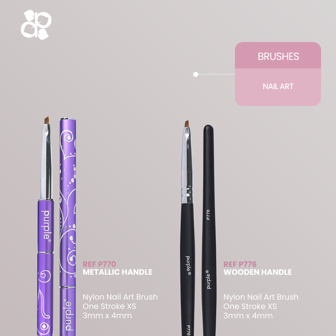 Nylon Nail Art One Stroke XS Brush 3mm/4mm (metallic handle) - Pipa Cosmetics Purple Professional®