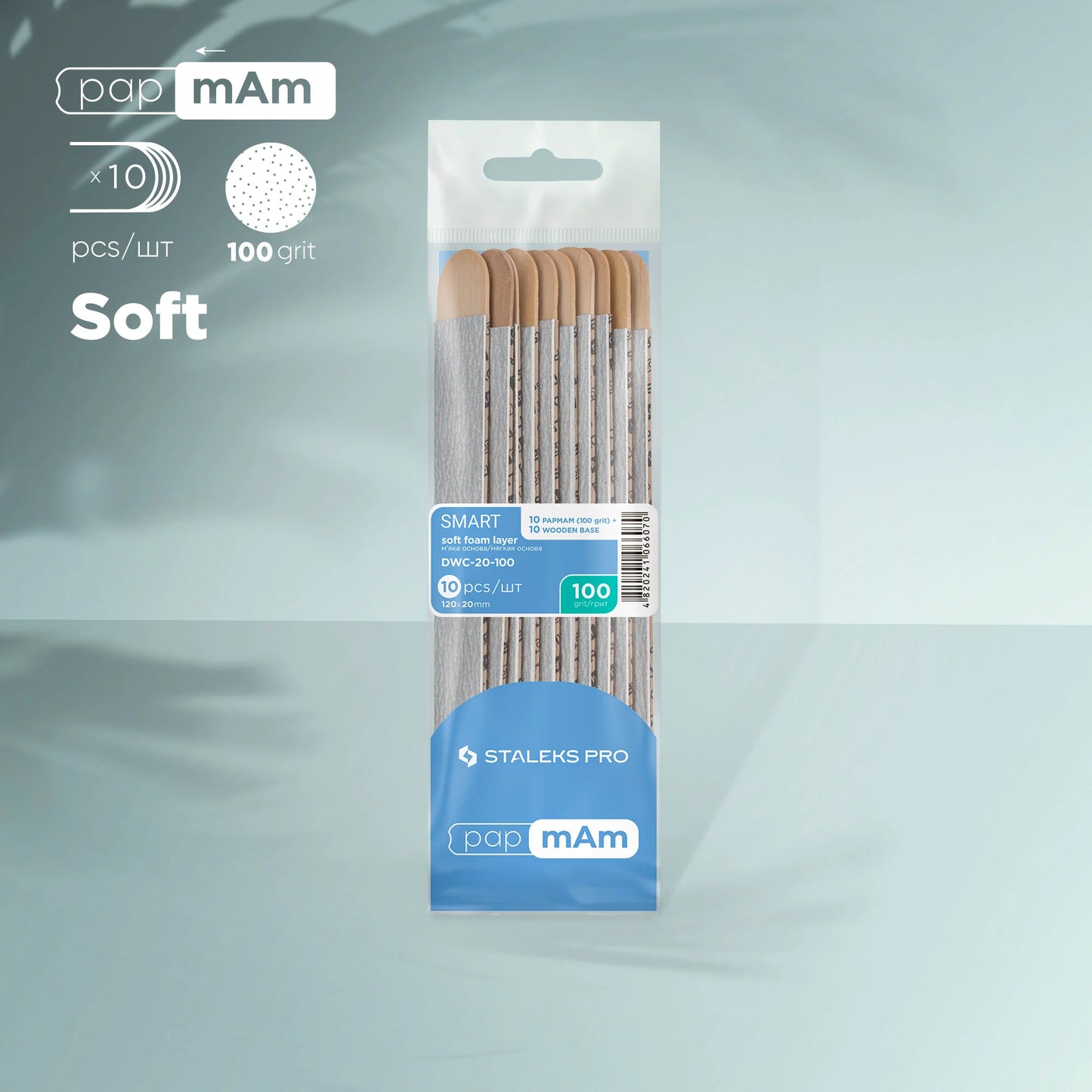 PapmAm disposable files (soft base) on a wooden base SMART 20  100 grit  (10 units) - Pipa Cosmetics Staleks Pro