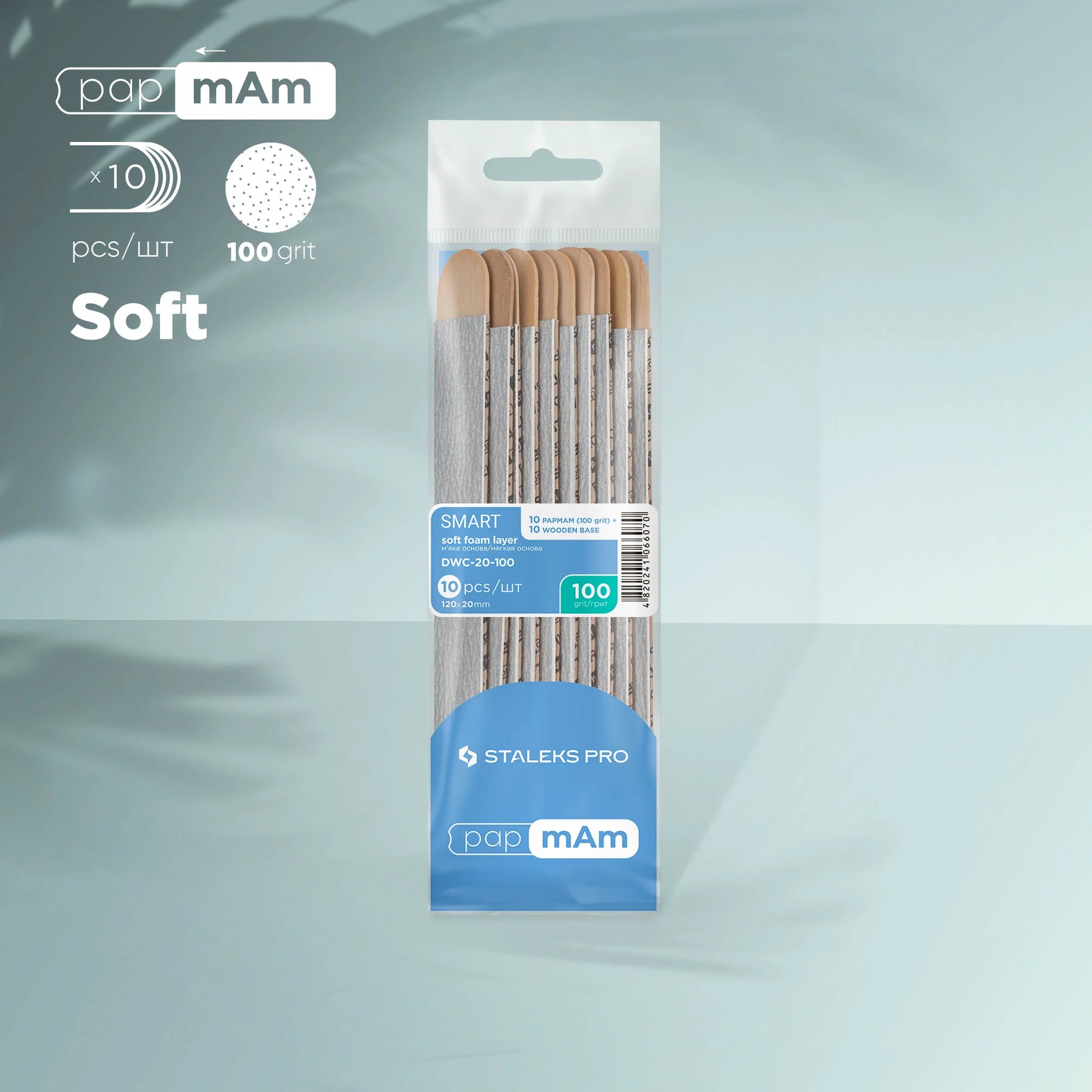 PapmAm disposable files (soft base) on a wooden base SMART 20  100 grit  (10 units) - Pipa Cosmetics Staleks Pro