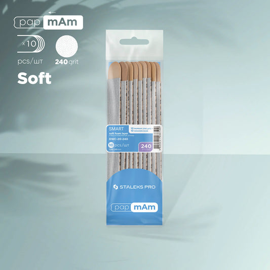 PapmAm disposable files (soft base) on a wooden base SMART 20  240 grit  (10 units) - Pipa Cosmetics Staleks Pro