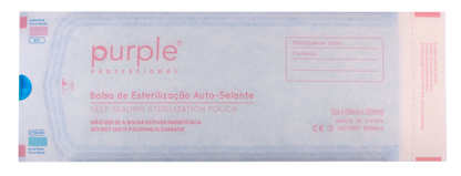 Self-Sealing Sterilization Pouches Size 4 - 90mmx260mm - Pipa Cosmetics Purple Professional® 