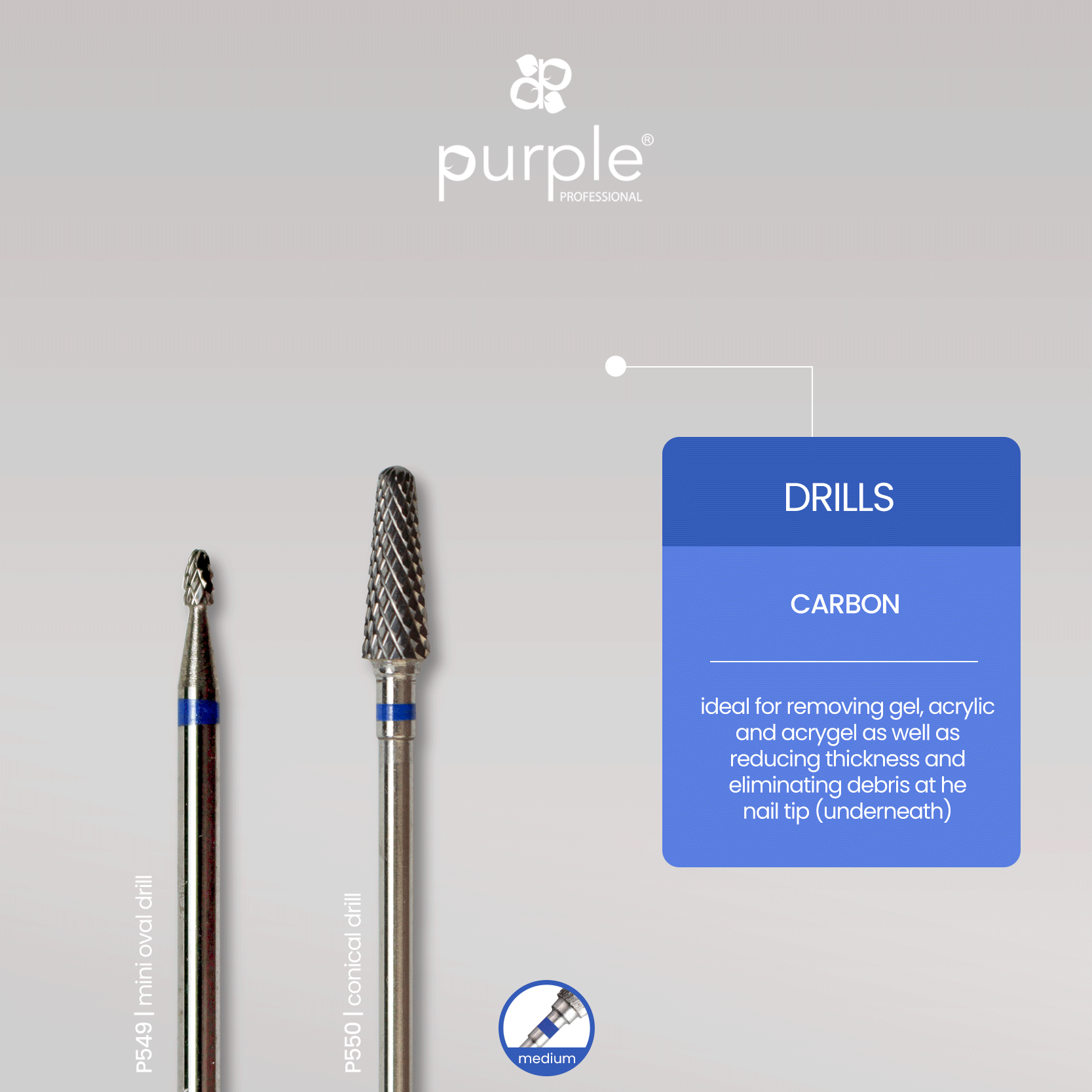 Tungsten Nail Drill - Oval 1.6x3mm (medium) - Pipa Cosmetics Purple Professional®