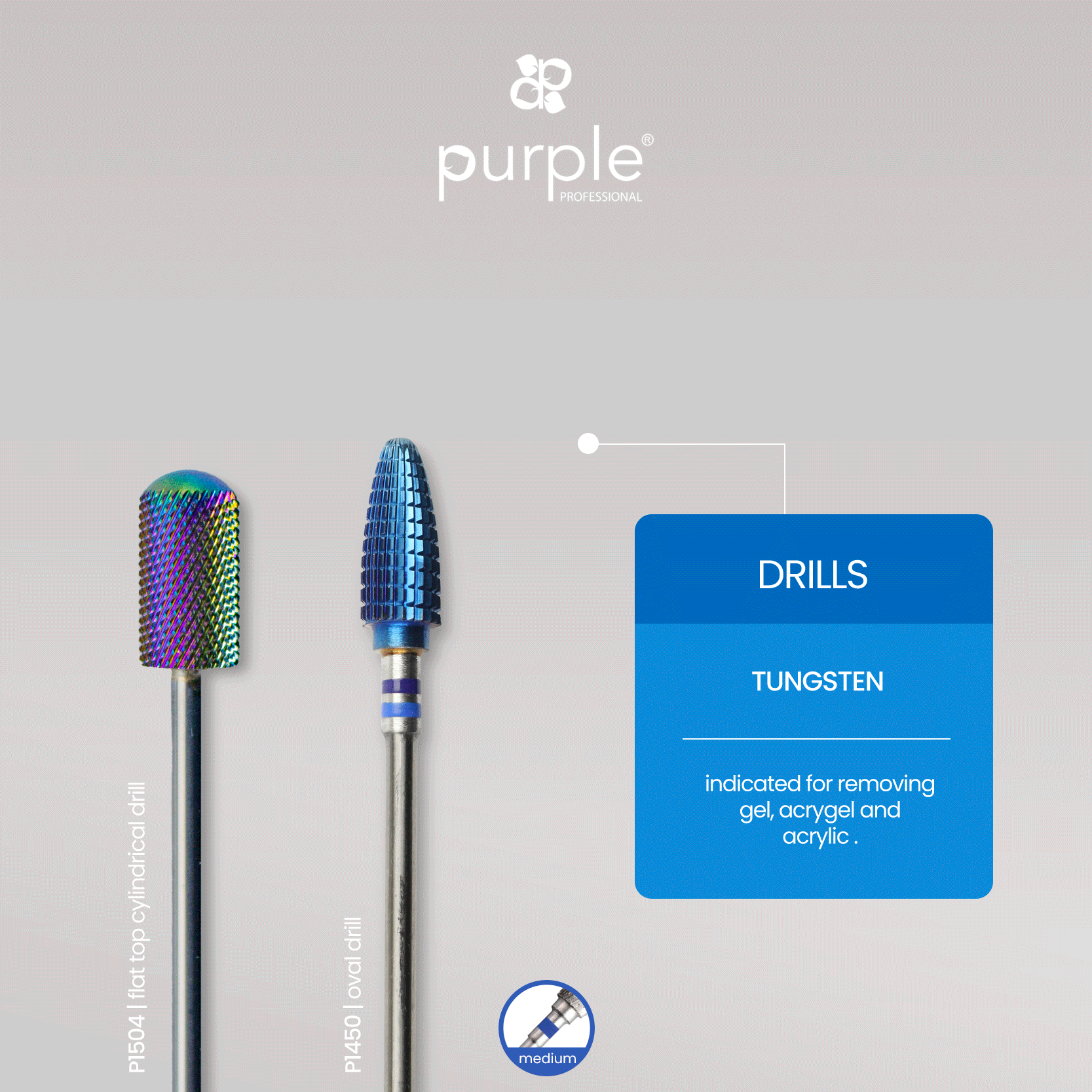 Tungsten Nail Drill  - Oval 6x14.5mm (medium) - Pipa Cosmetics Purple Professional®