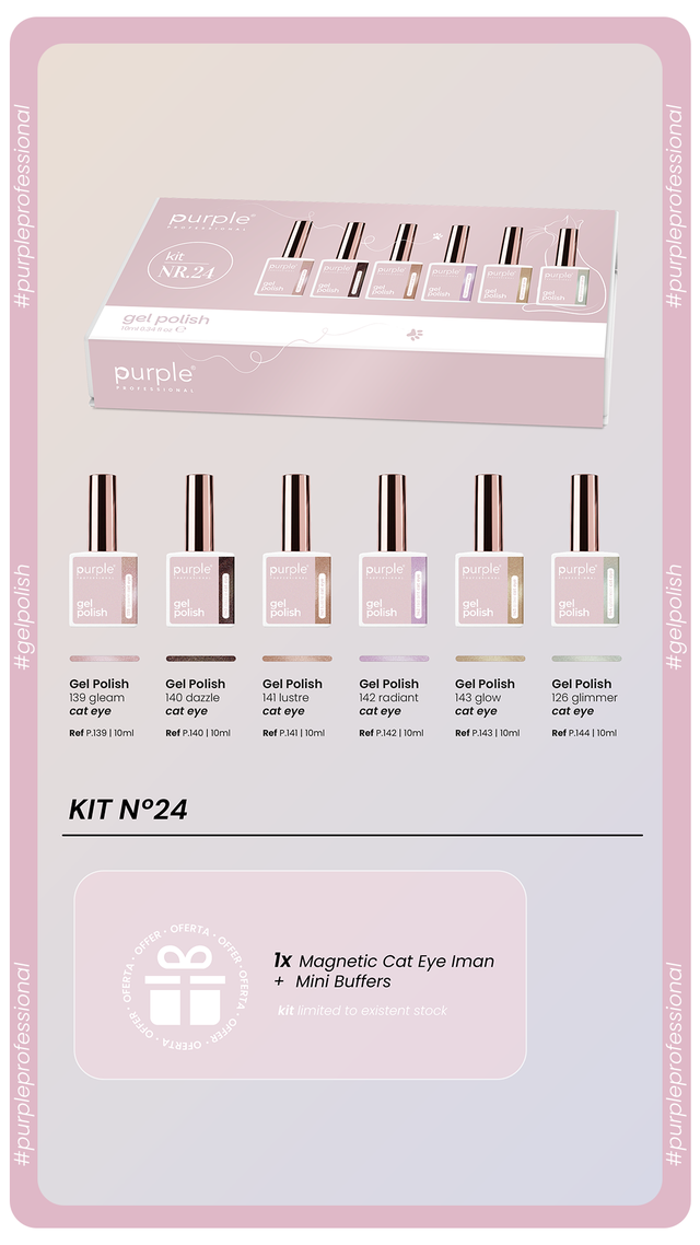 Kit Gel Polish 24 – CAT EYE + FREE Magnet & Mini Buffers