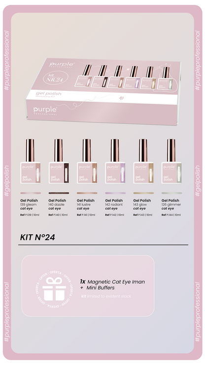 Kit Gel Polish 24 – CAT EYE + FREE Magnet & Mini Buffers