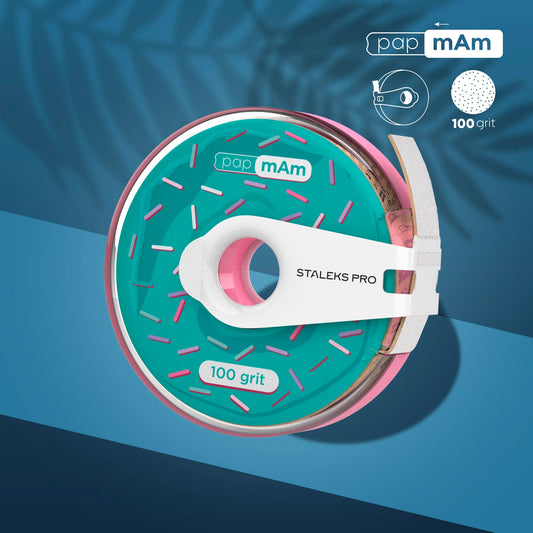 White disposable abrasive tape papmAm EXPERT in a plastic case STALEKS PRO 100 grit - Pipa Cosmetics Staleks Pro