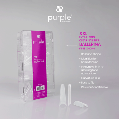 XXL Extra Long Ballerina Clear Nail Tips - Pipa Cosmetics Purple Professional®