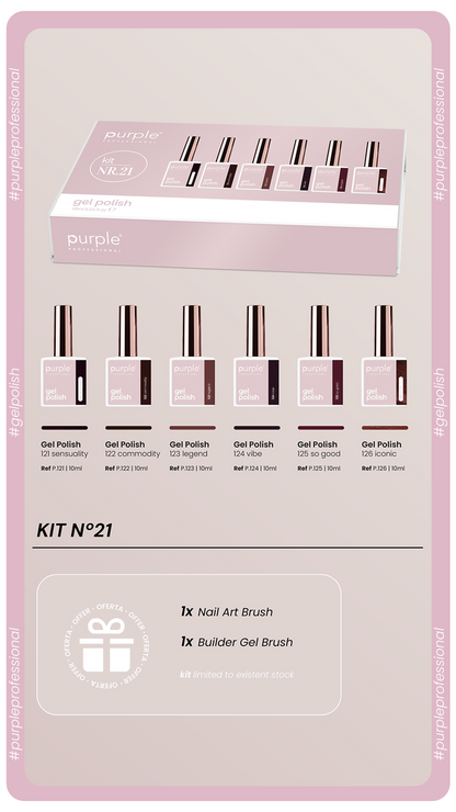 KIT GEL POLISH 21  – 6 Colours + 2 FREE Brushes